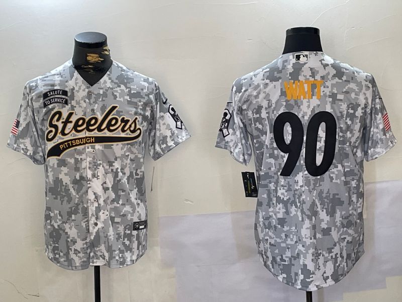 Men Pittsburgh Steelers 90 Watt Nike Arctic Camo 2024 Salute to Service Limited NFL Jersey style 4